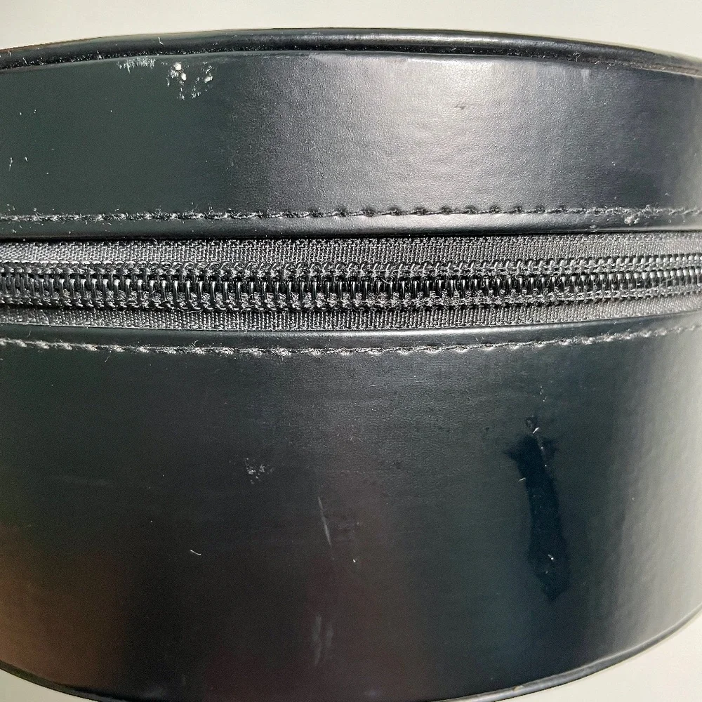Lanvin Paris Black Faux Leather Round Circular Empty Storage Gift Box